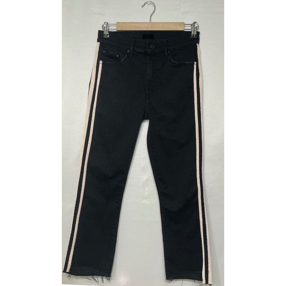 MOTHER Insider Crop Step Fray Jeans Speed Racer Black w Side Stripe‎ Size 27